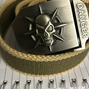 Skull Star Military Web Belt in Olive Green and Tan size 34 to 38